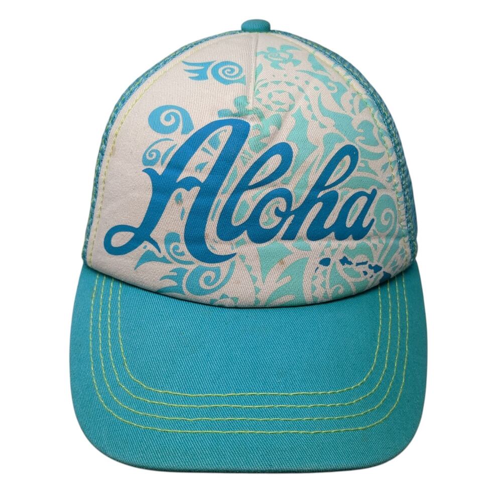 Aloha Headwaear Snapback Trucker Hat Blue One Size Adjustable Mesh Back Printed